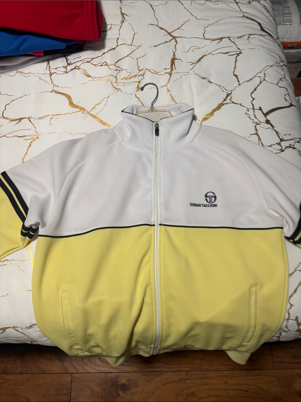 Sergio Tacchini White and Yellow Colorblock Zip-Up Track Jacket with Black Trim